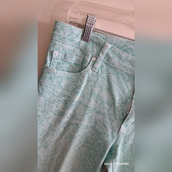 Bisou Bisou • Seafoam Green Pastel Spring Floral Printed Skinny Jeans Womens 10 - Picture 10 of 11